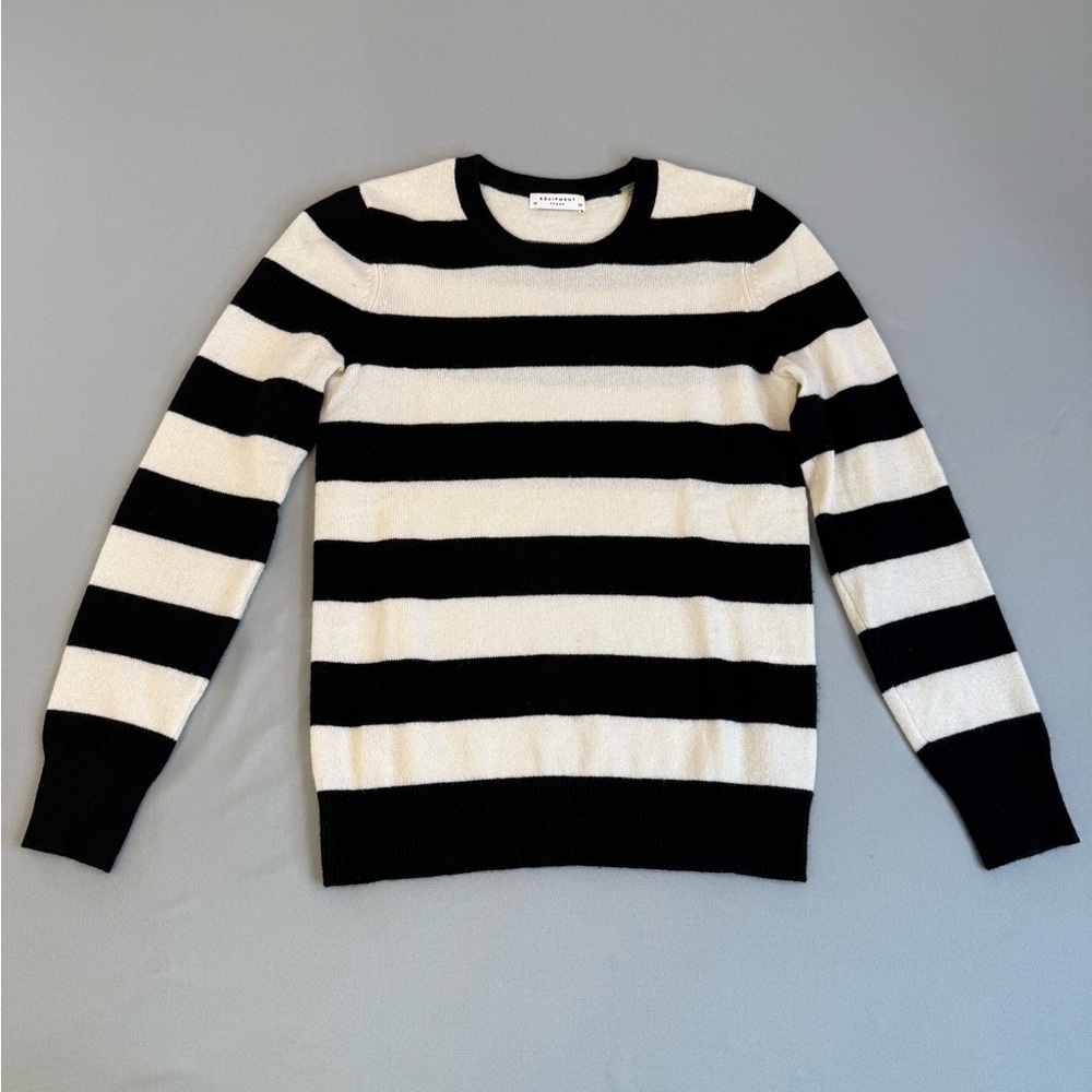Equipment Black and Cream Striped Crewneck Sweater